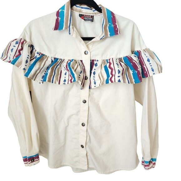 Vintage Western Women's‎ M Button up Ruffle Southwestern Cowgirl Ozark mountain - Picture 1 of 16